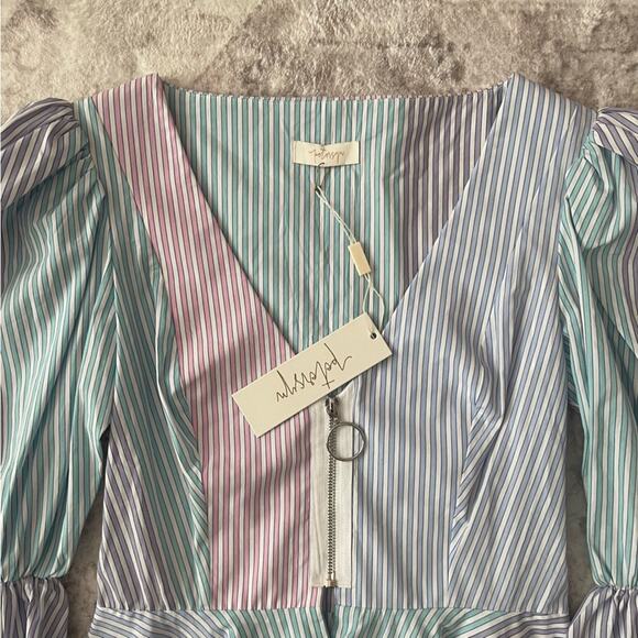 Petersyn x Revolve Mimi Cocktail Striped Zipper Front Top Blouse Medium New - Picture 5 of 13